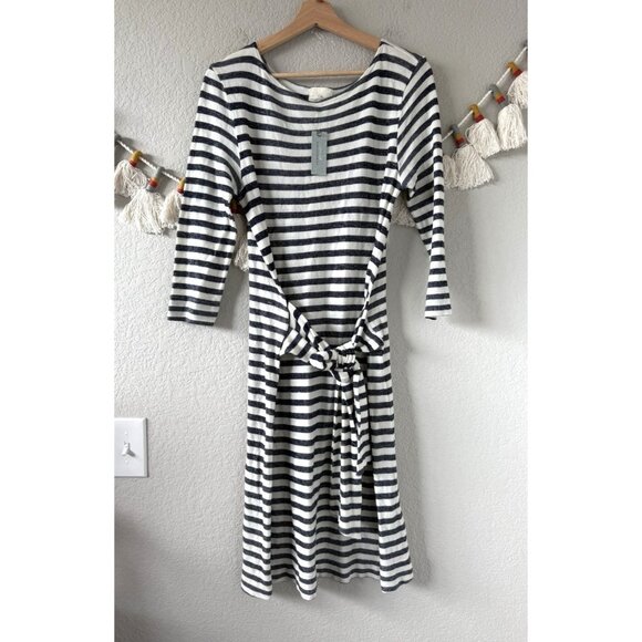Anthropologie T.la Striped Tie Front Shirt Dress Casual Coastal Nautical NWT SP - Picture 1 of 8
